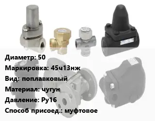 Конденсатоотводчик 50 45ч13нж поплавковый чугун Ру16 муфтовое